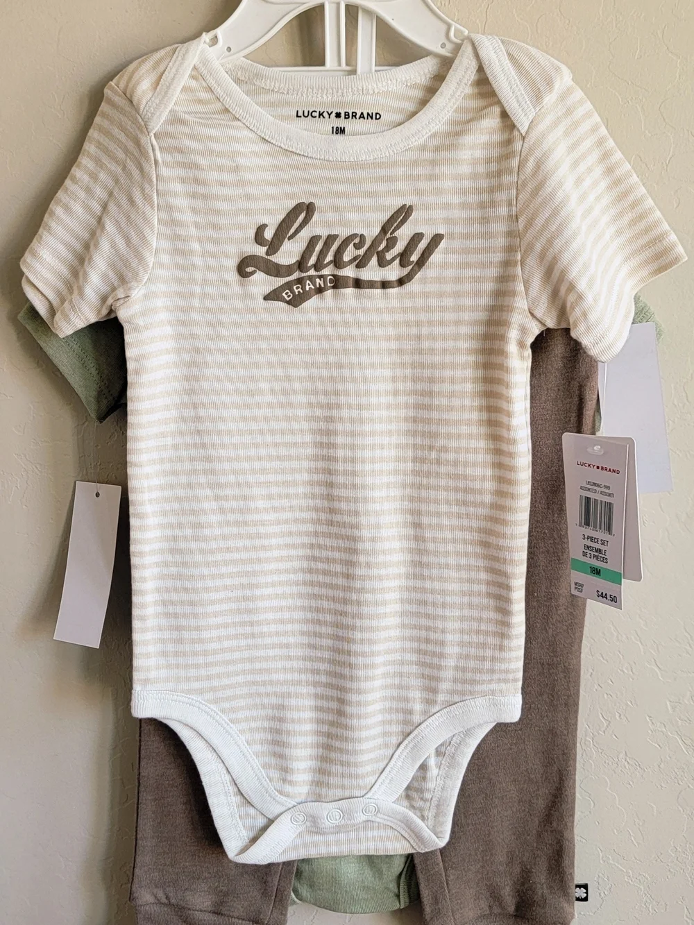 Lucky Brand Cream and Beige Striped Baby 3-Piece Set